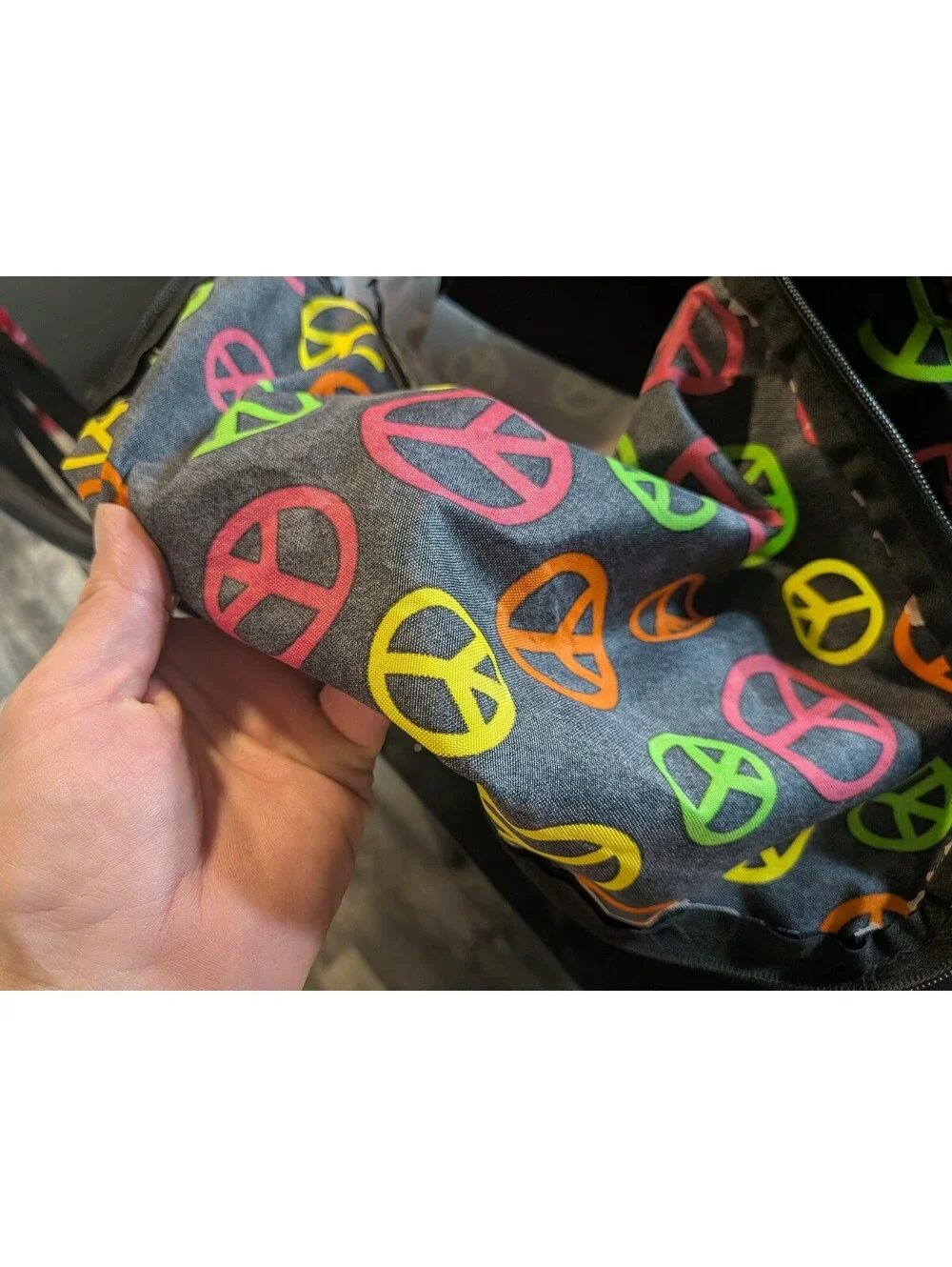 Rainbow Peace Sign Duffel Bag Black Multicolor Gym Travel Weekender Bag